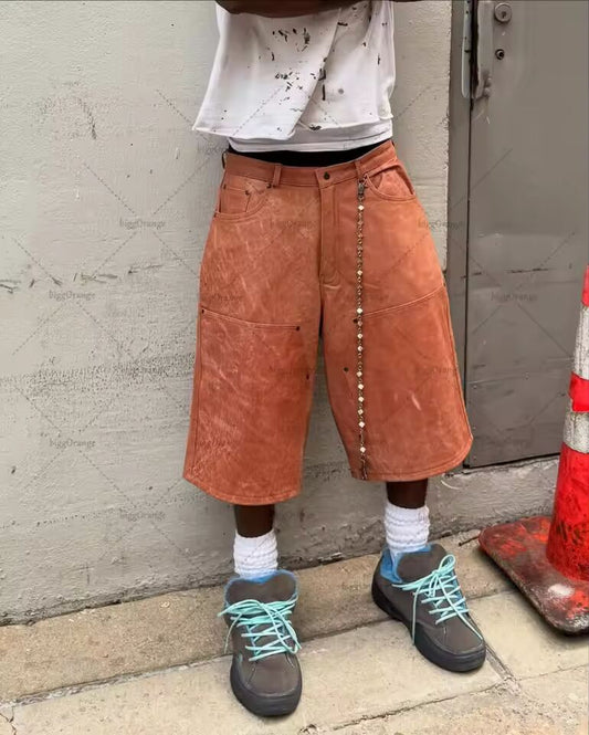 2025 New Harajuku Y2K Clothing Street Hip-hop Casual Loose Shorts Men American Retro Fashion Straight Five-leg Pants Women